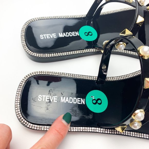 NEW Steve Madden jellah black gold stud pearl detail square toe sandal 8 - Picture 6 of 6